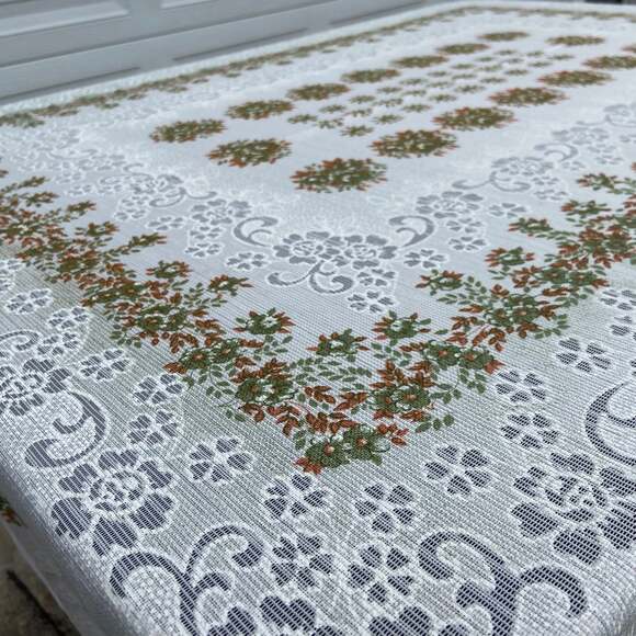 Vintage Green & Orange Rectangle Floral Tablecloth - Picture 4 of 5